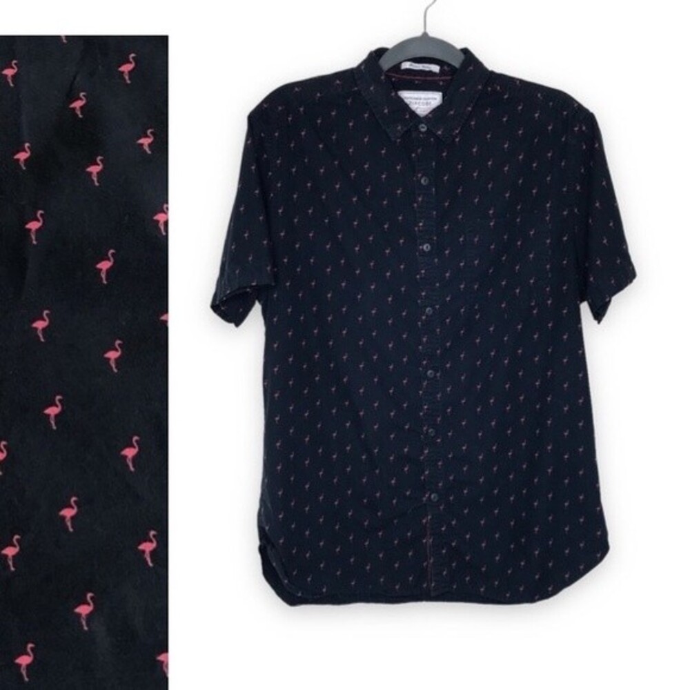 Zipcode Travellers Collection Slim Fit Flamingo All Over Print Shirt Mens Large